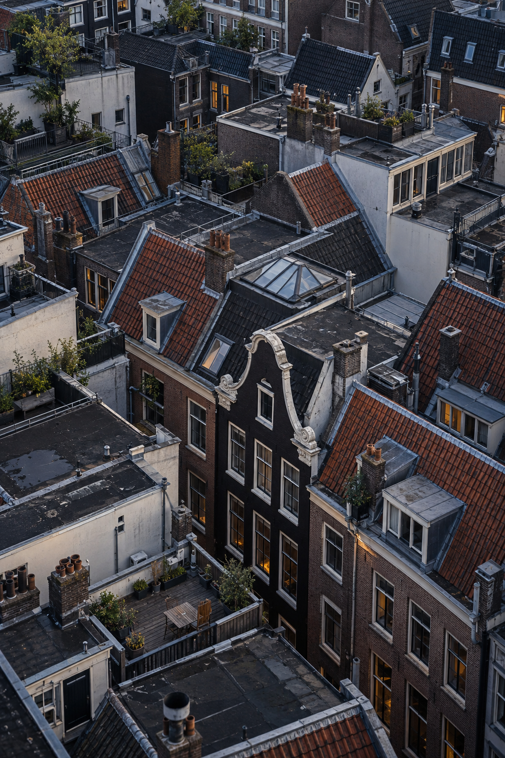 Rijen Nederlandse woningen met pannendaken